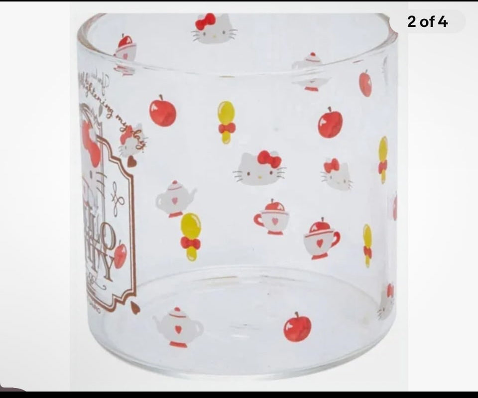 Hello Kitty Sanrio Glass Canister (Winter Tea Time) 10.1 fl oz 3.3×3.3×3.4in