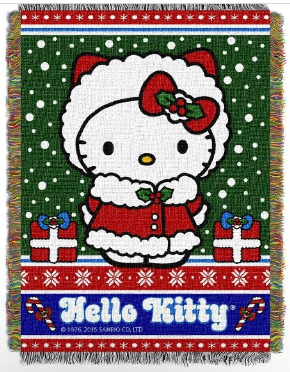 Hello Kitty Northwest Company Christmas Throw with Fringe NEW