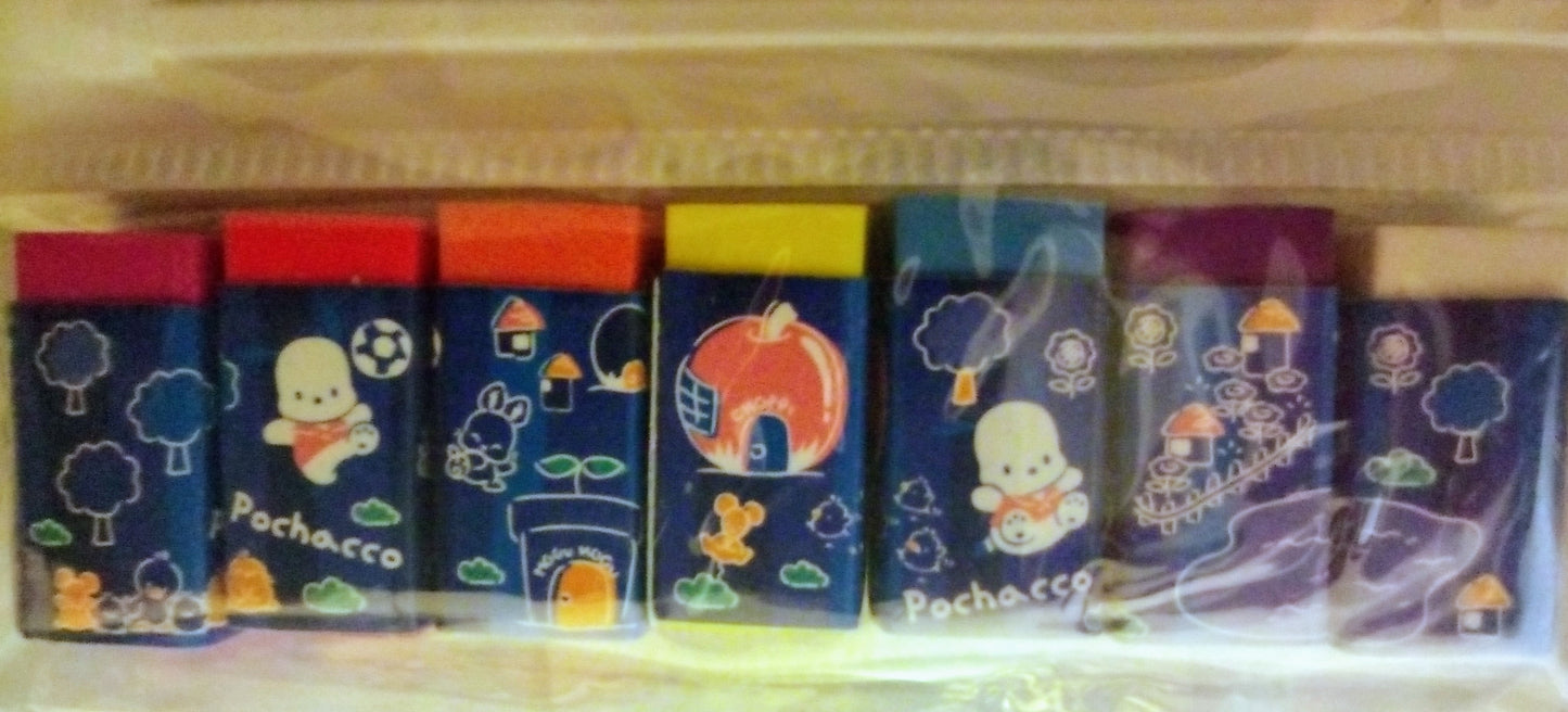 Pochacco Sanrio  mini eraser set of 7  New in sealed package